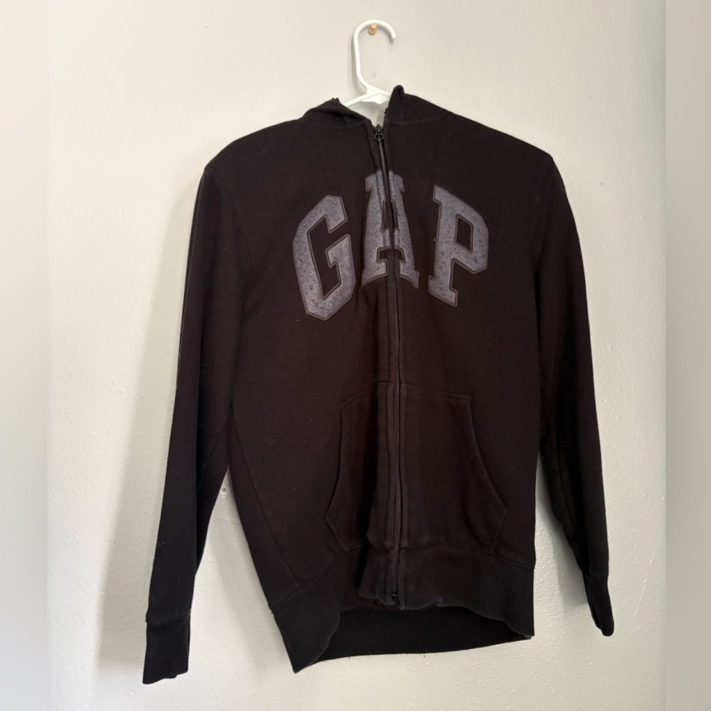 GAP Black Hoodie with Grey Logo Zip Front
